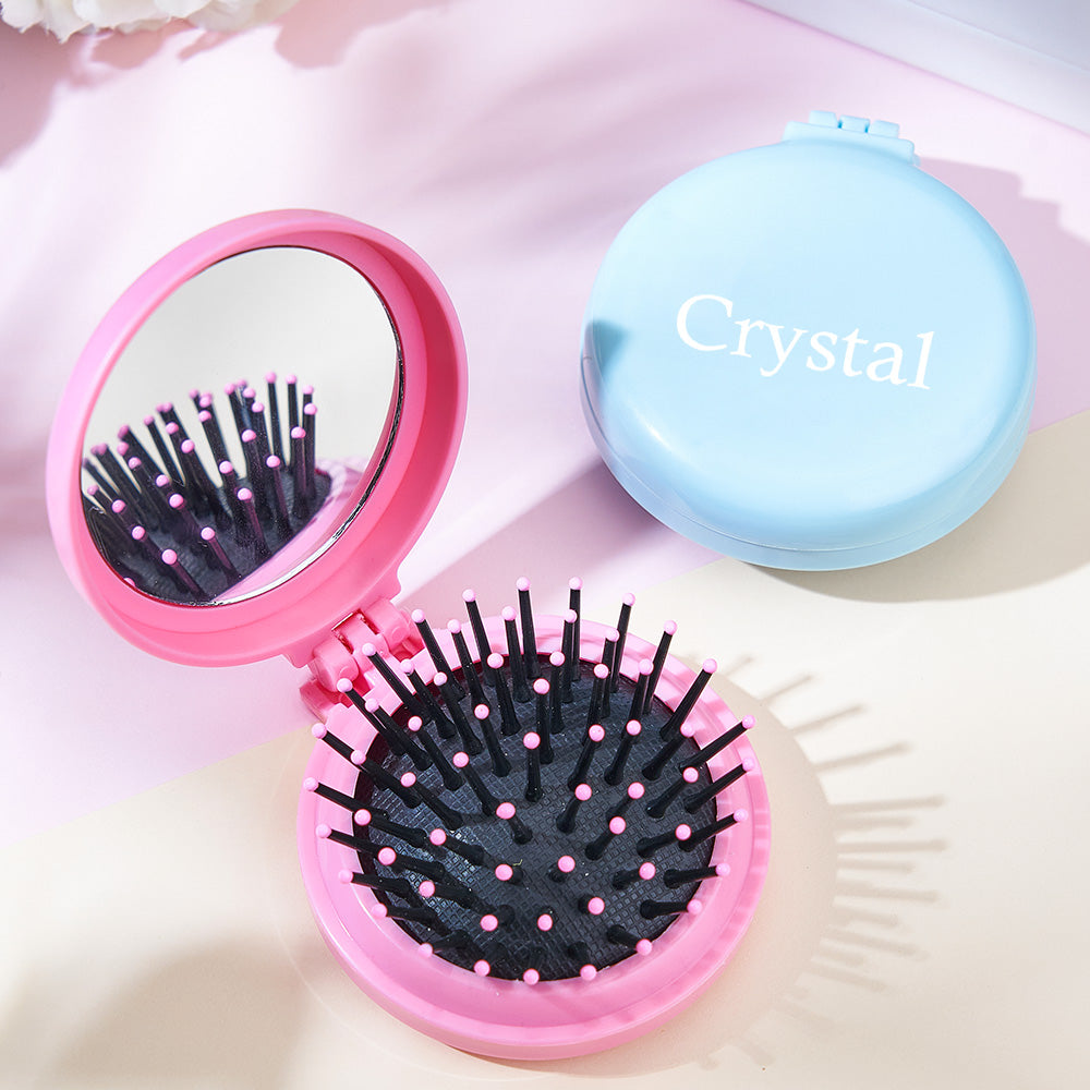 Personalised Name Engraved Mirror Comb | Macaron-Coloured Hair Brush Set | Wedding & Birthday Gift