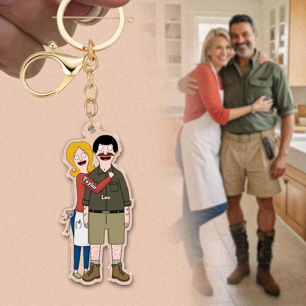 Custom Cartoon Style Photo Keychain – Personalized One-Sided Acrylic Gift for Friends & Couples