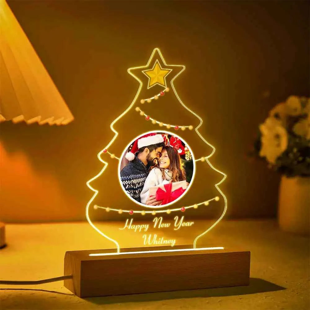 Christmas Family Tree Photo Night Light Custom Engraved 3D Lamp 7 Colors Acrylic Night Light Christmas Day Gifts