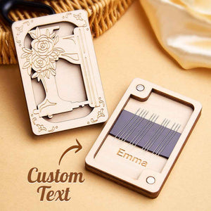 Personalized Wooden Needle Box Holder with Magnet Needle Storage Tool Gift for Craft Lovers