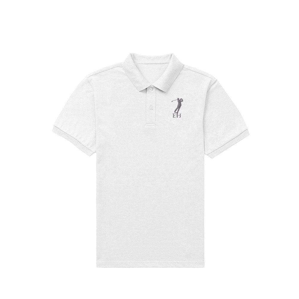 Lapel collar and fabric texture close-up of personalised men's embroidered polo — breathable, skin-friendly 100% polyester