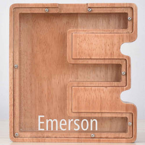 Custom Engraved Name Oak Wooden Letter Piggy Bank