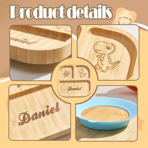Personalized Square Bamboo Suction Plates with Name Baby Cutlery Gift for Kids