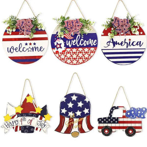 Welcome Door Sign 4th of July Independence Day Decorations Front Door Hanger Gifts