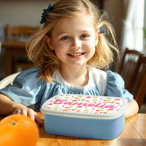Personalized Cute Lunch Box with Name Colourful Flowers Lunch Box Birthday Gift for Kids