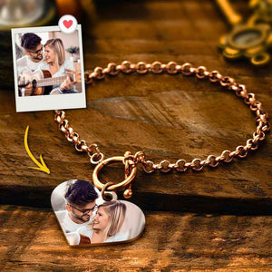 Personalized Photo Bracelet with Heart Pendant for Women