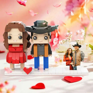 Full Body Custom 2 people Brick Figure with Heart Photo Valentines Gift Anniversary Gift