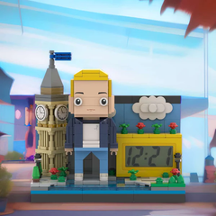 Personalised Brick Figure Clock - Custom Christmas Gift with Mini City Scene