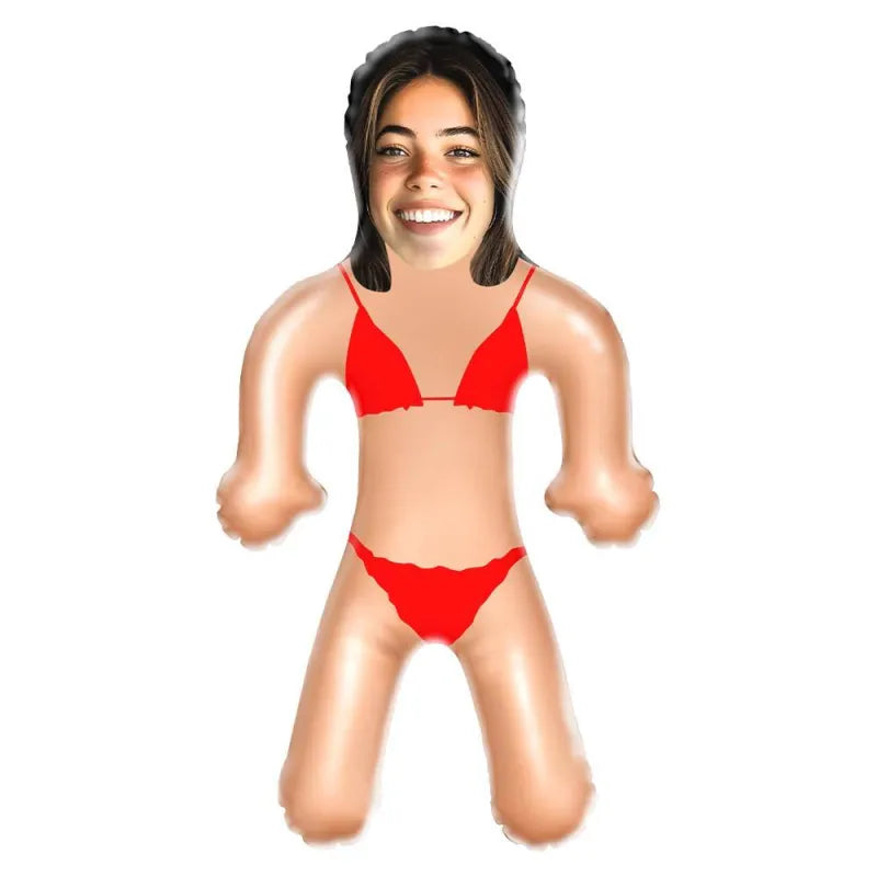 Product display of the custom inflatable doll in a party setting, highlighting its novelty gift appeal.
