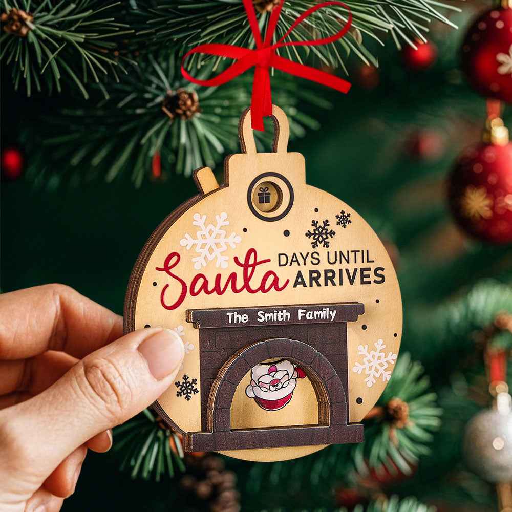 Personalized Christmas Santa in Fireplace Countdown Ornament Days Till Christmas Ornament