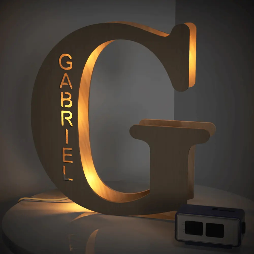 Personalised Wooden Letter Lamp - Custom Name Night Light 19CM - Unique Gift