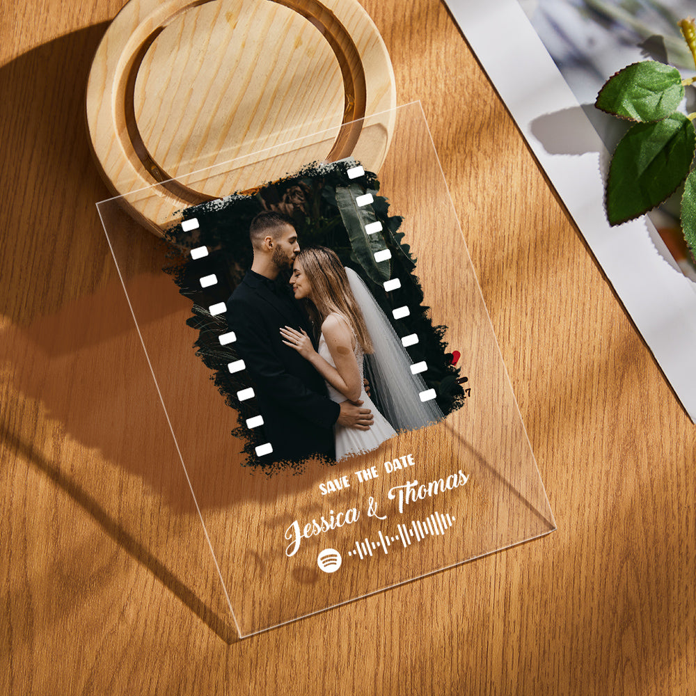 Close-up of the clear acrylic keychain from the personalised set, engraved to match the plaque.