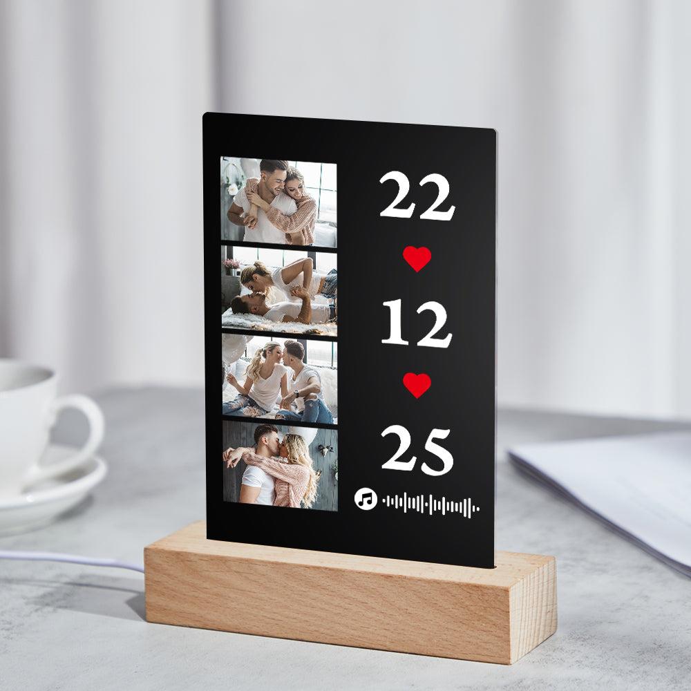 Bedside personalised night light plaque casting a soft glow – customised scannable music night light for bedrooms