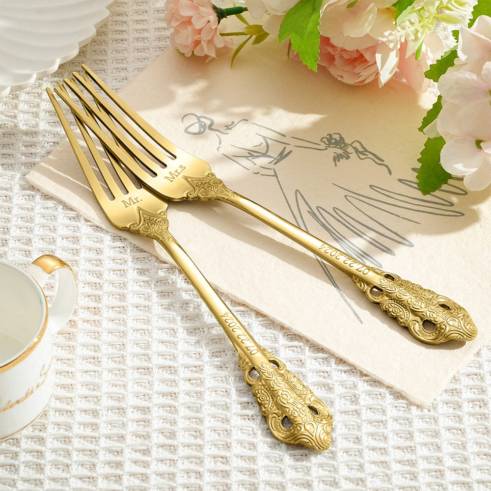 Personalised Vintage Forks Set | Custom Anniversary & Wedding Gift for Couples