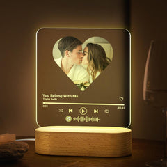 Personalised Music Code Heart Lamp - Custom 7 Colour LED Night Light & Plaque