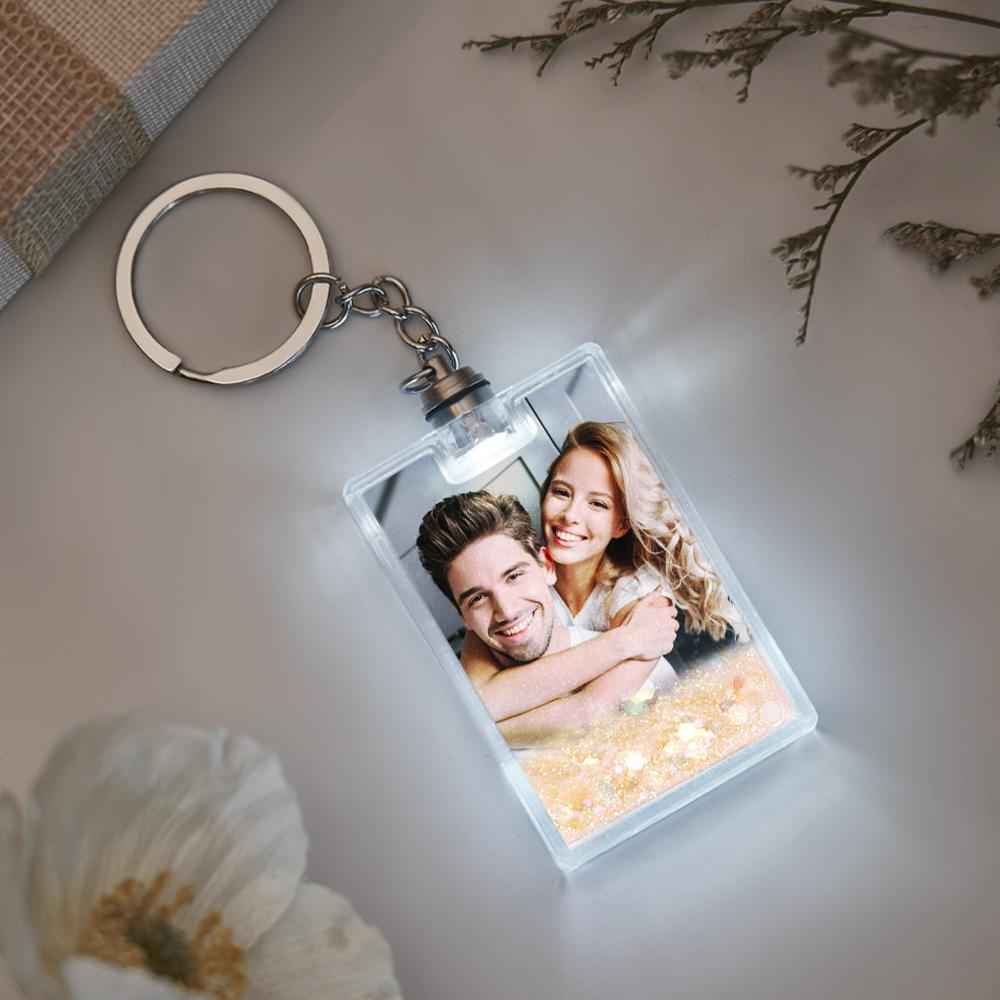 Custom Photo Illuminated Quicksand Keychain Personalized Flowing Sand Gift for Birthday Anniversary