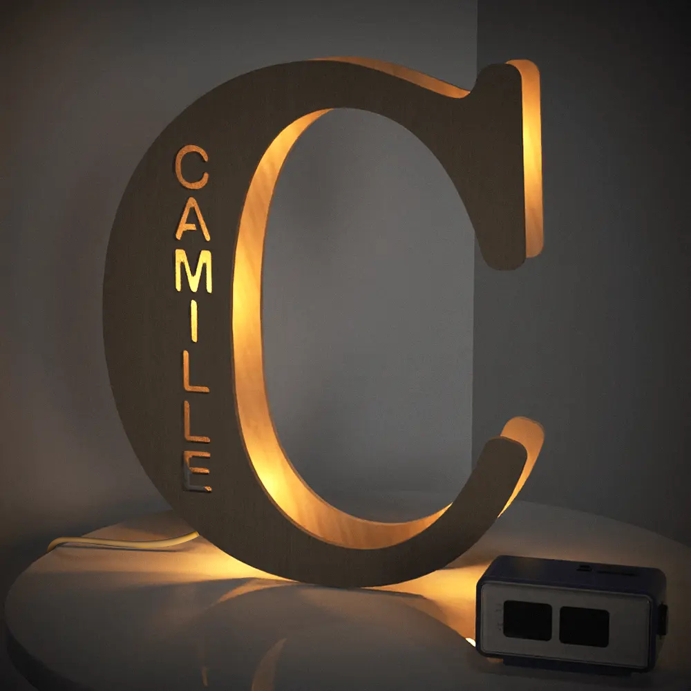 Personalised Wooden Letter Lamp - Custom Name Night Light 19CM - Unique Gift