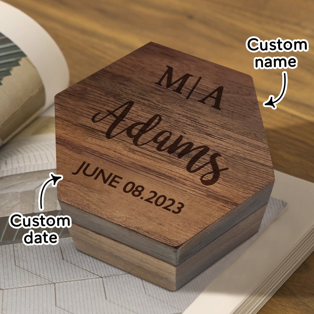 Personalised Hexagon Wooden Ring Box | Engraved Wedding Proposal Keepsake