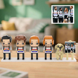 Custom Full-Body Brick Figures of 4 People and Dog with Frame Personalized Anniversary Gift Birthday Gift