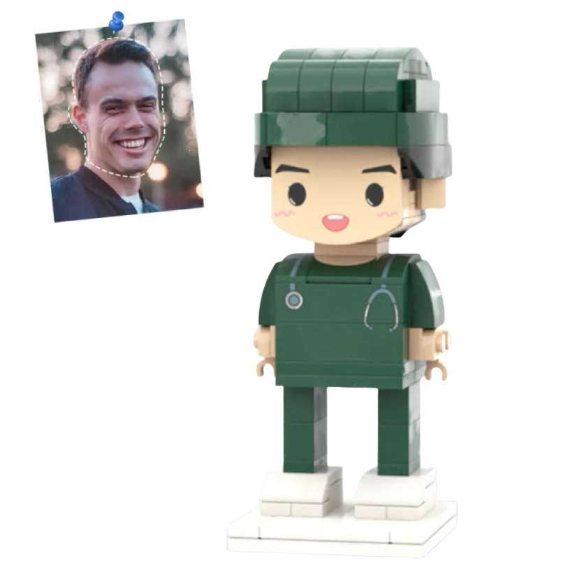 Personalised Doctor Brick Figure with Custom Text & Green Uniform - Unique Career Gift