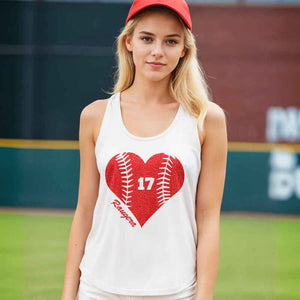 Personalized Tank Top Glitter Baseball Softball Heart Women's Vest Gift for Sport Lovers