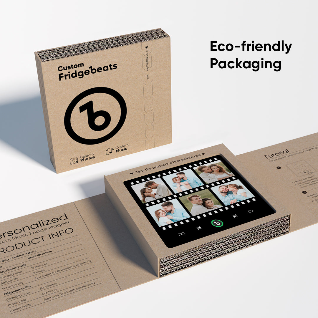 Gift-ready packaging for FridgeBeats Framed 4.0 with personalised card — perfect customised music gift for her or him