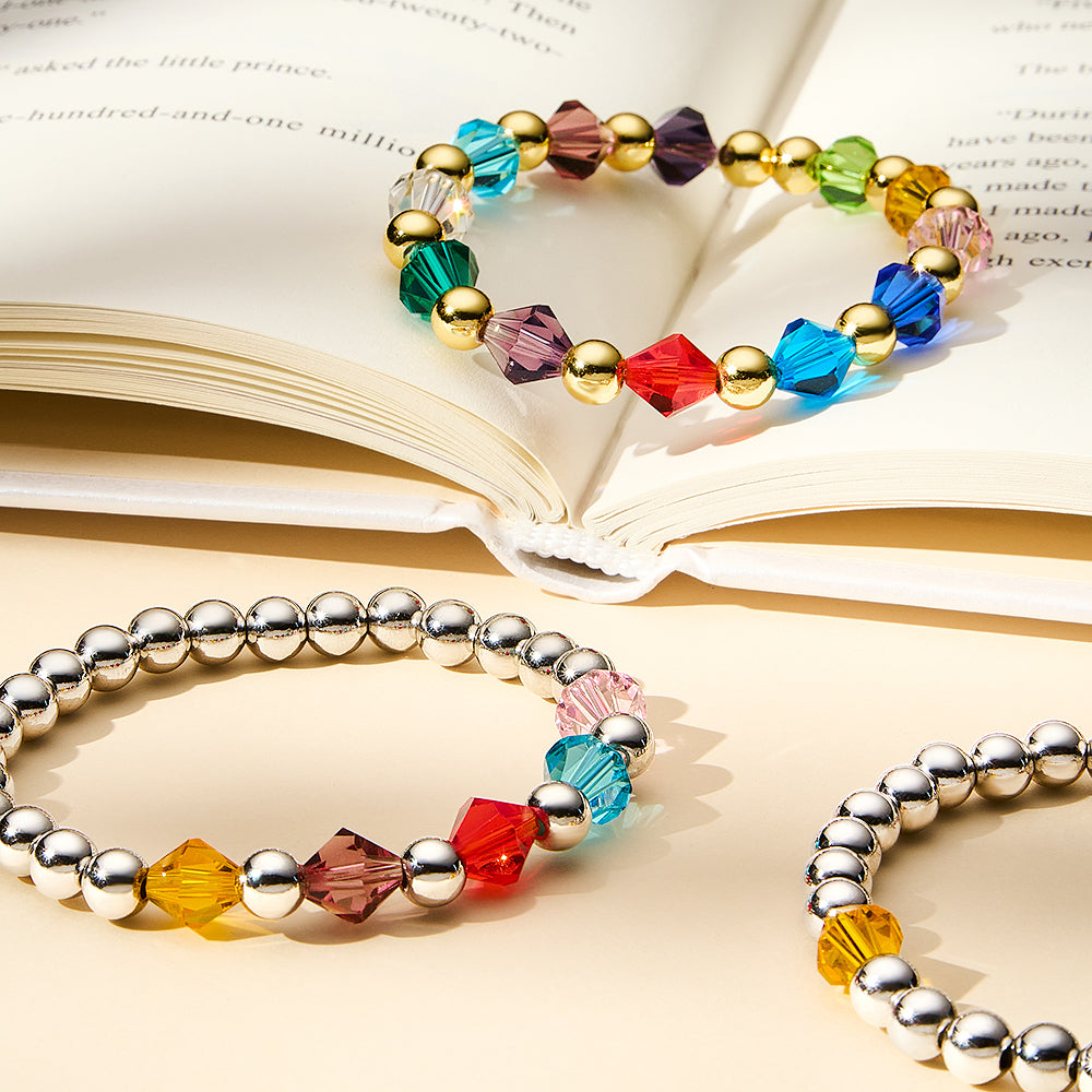 Personalised 1-12 Birthstone Family Bracelet | Elastic Beaded Gift for Women