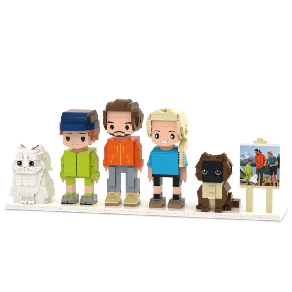 Custom Full-Body Cute Brick Figures of 3 People and 2 Cats with Frame Personalized Anniversary Gift Birthday Gift