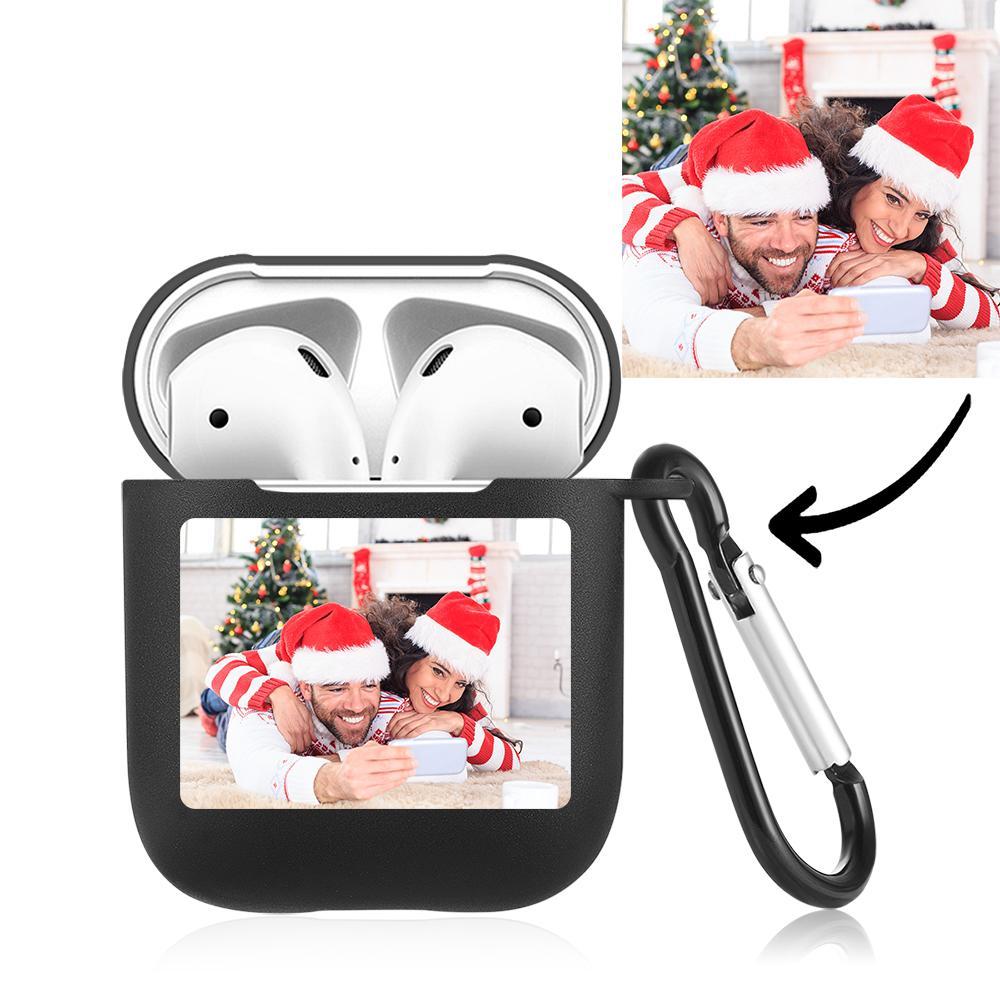 Personalised AirPods Case in Black with a Custom Photo print on flexible TPU for full-surface design and precise charging port openings.