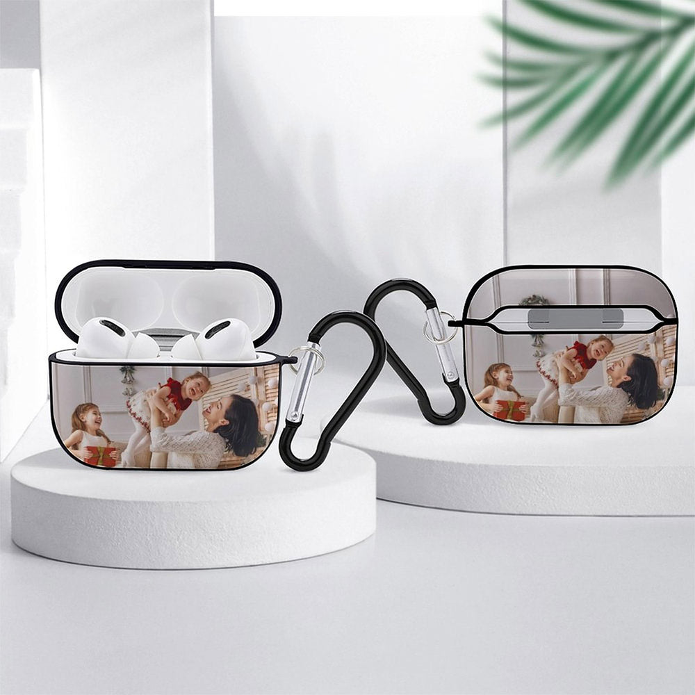 AirPods Pro case with keychain attached, showing secure clip and easy access to charging port.