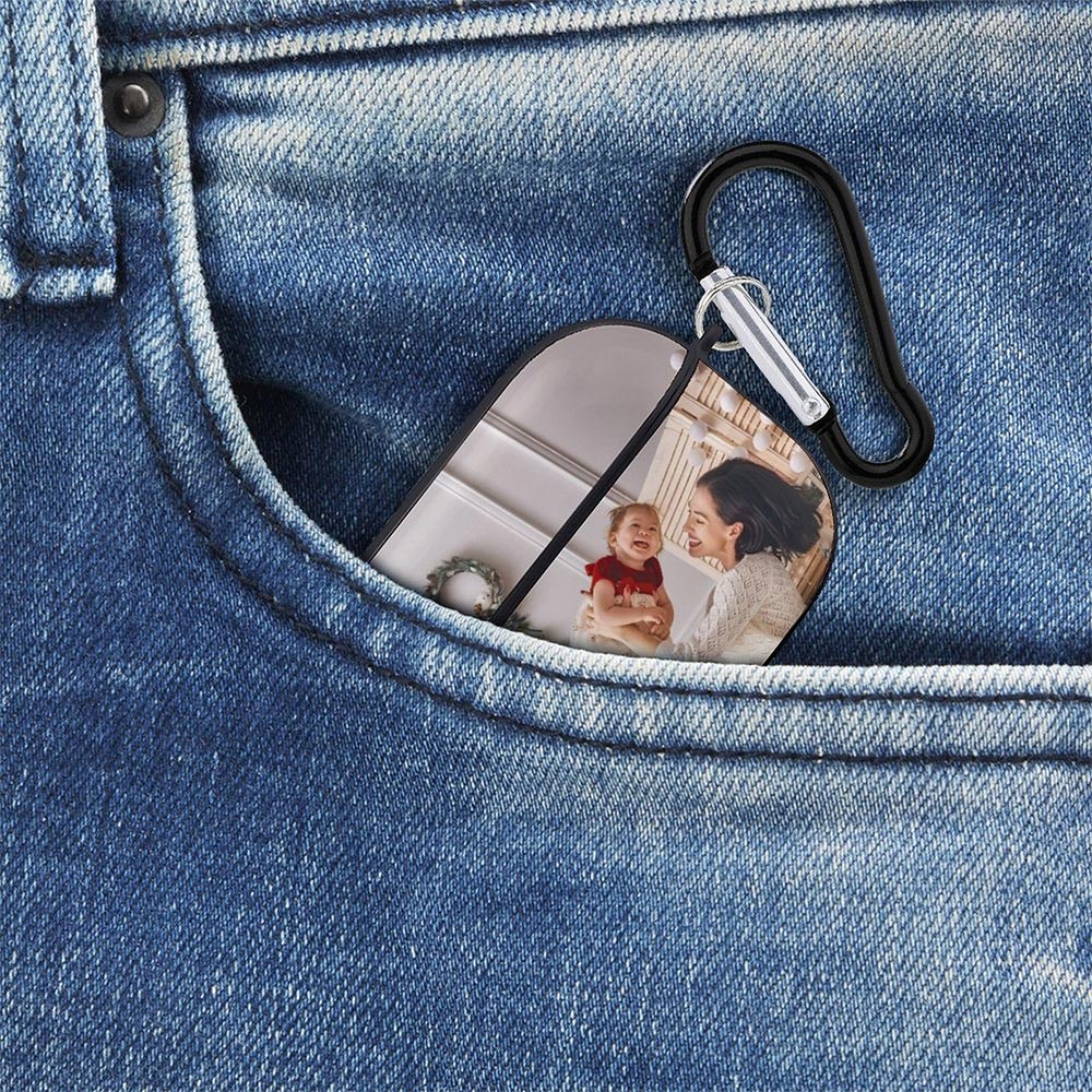 Close-up of print quality on the photo AirPods Pro case using UV printing for vivid colours.