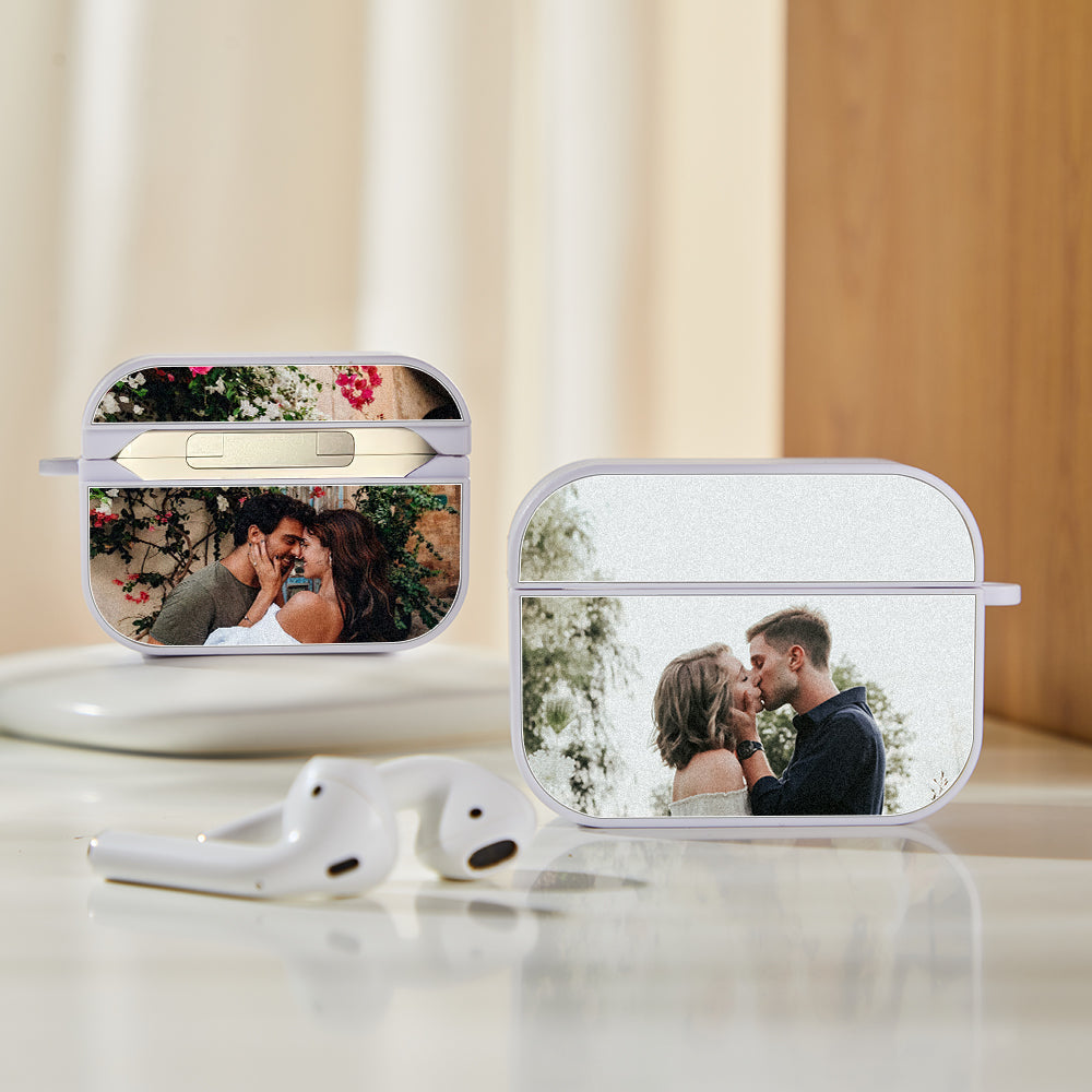 Close-up of engraving area on a personalised AirPods case.