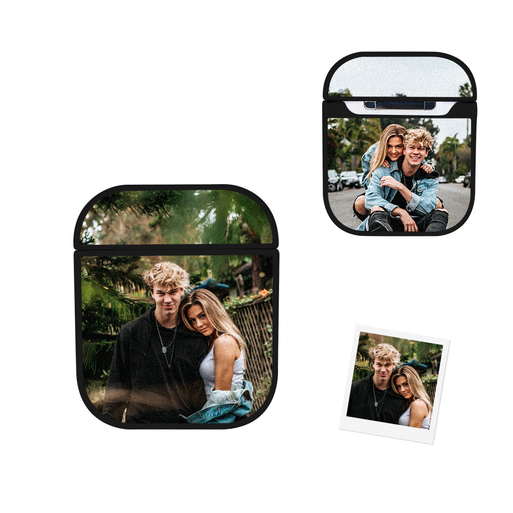 Close-up of the printed photo on the personalised AirPods case.