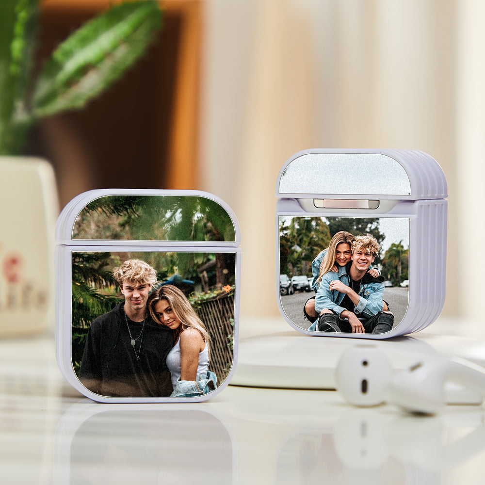 Another angle of the personalised AirPods case showcasing the photo print.