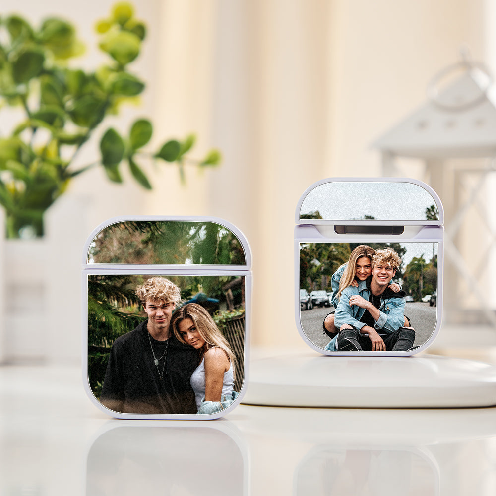 Different view of the AirPods case highlighting design and print.
