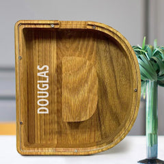 Personalised 26 Letters Piggy Bank - Custom Name Wooden Money Box in Tung Wood