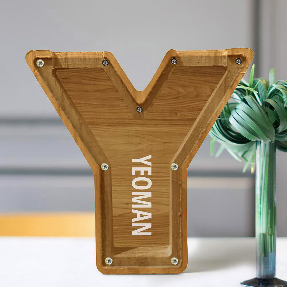 Personalised 26 Letters Piggy Bank - Custom Name Wooden Money Box in Tung Wood