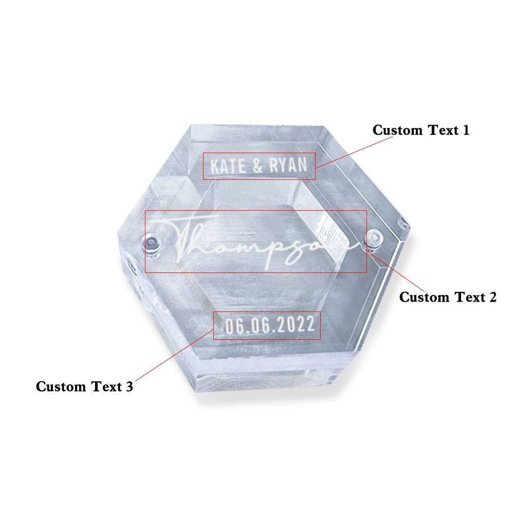 Personalised Acrylic & Walnut Wedding Ring Box - Custom Hexagonal Jewelry Gift