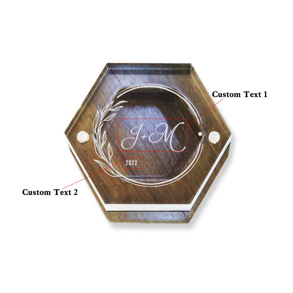 Personalised Acrylic & Walnut Wedding Ring Box - Custom Hexagonal Jewelry Gift
