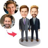 Personalised Same-Sex Male Couple Bobblehead with Custom Engraving - Handmade Gift