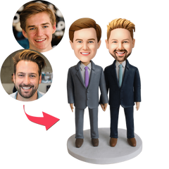 Personalised Same-Sex Male Couple Bobblehead with Custom Engraving - Handmade Gift