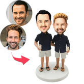 Personalised Same-Sex Couple Bobblehead with Engraved Text - Custom Figurine Gift