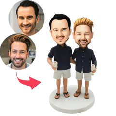 Personalised Same-Sex Couple Bobblehead with Engraved Text - Custom Figurine Gift