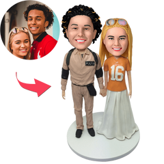 Personalised Couple Bobblehead With Engraved Text - Custom Caricature Gift