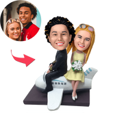 Custom Couple on a Plane Bobblehead with Engraved Text - Personalised Gift
