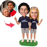 Personalised Football Couple Bobblehead with Custom Engraved Text - Handmade UK