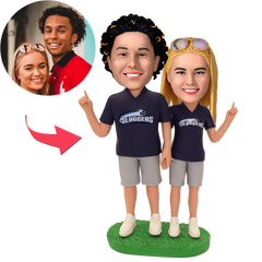Personalised Football Couple Bobblehead with Custom Engraved Text - Handmade UK