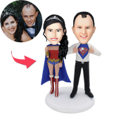 Personalised Superheroes Couple Bobblehead with Engraved Text | Handmade Custom Gift