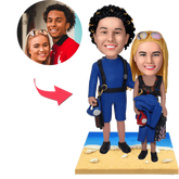 Custom Beach Couple Bobblehead With Personalised Engraved Text - Personalised Wetsuit Figurine