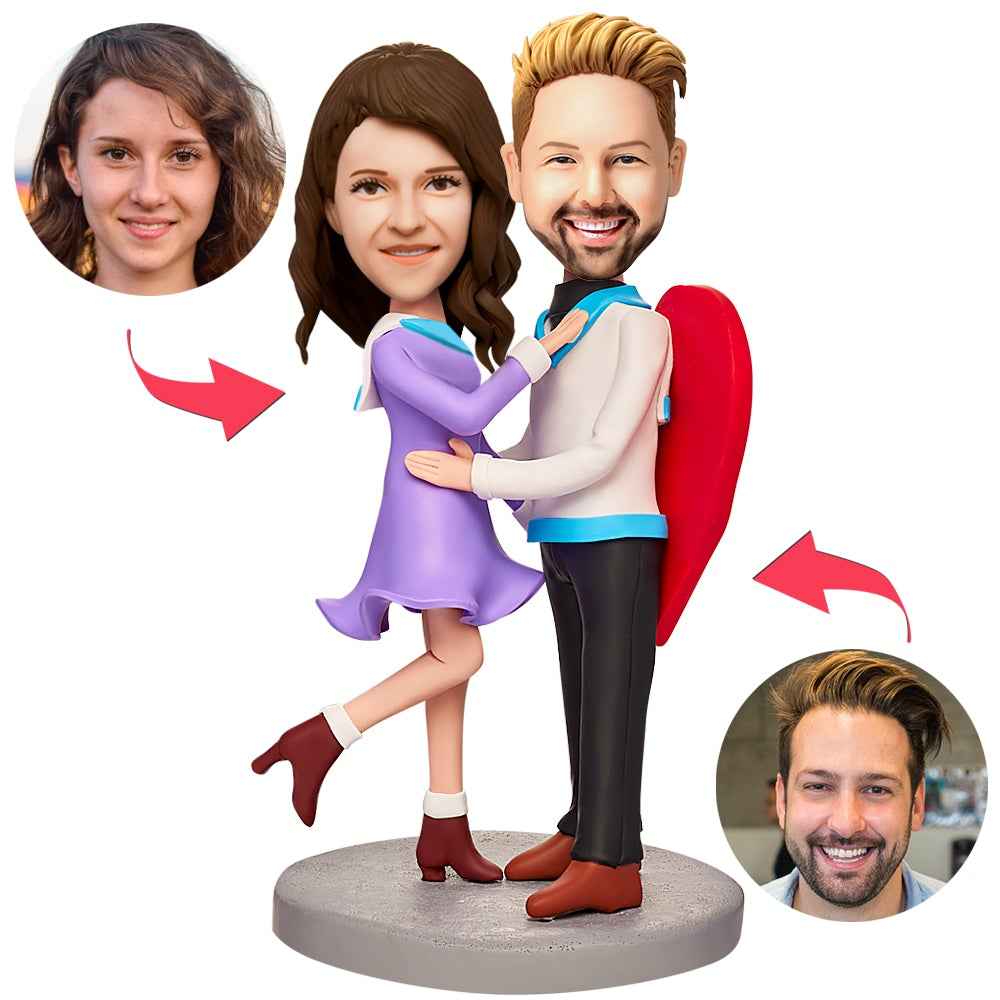Loving Heart Couple Custom Bobbleheads With Engraved Text